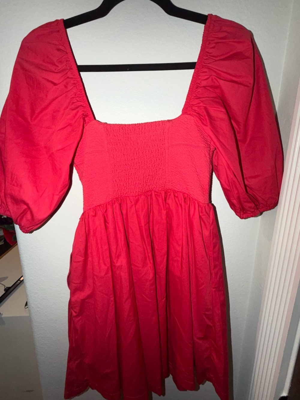 Maeve Anthropologie Cotton Blend Red Puff-Sleeve Button-Front Dress Size XXS - Picture 6 of 9